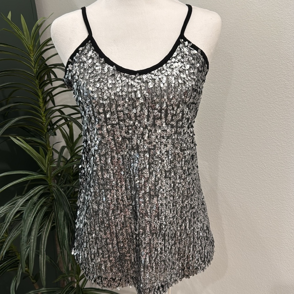 BKE Boutique Black with Silver Embellishments Sleeveless Adjustable Top NWT